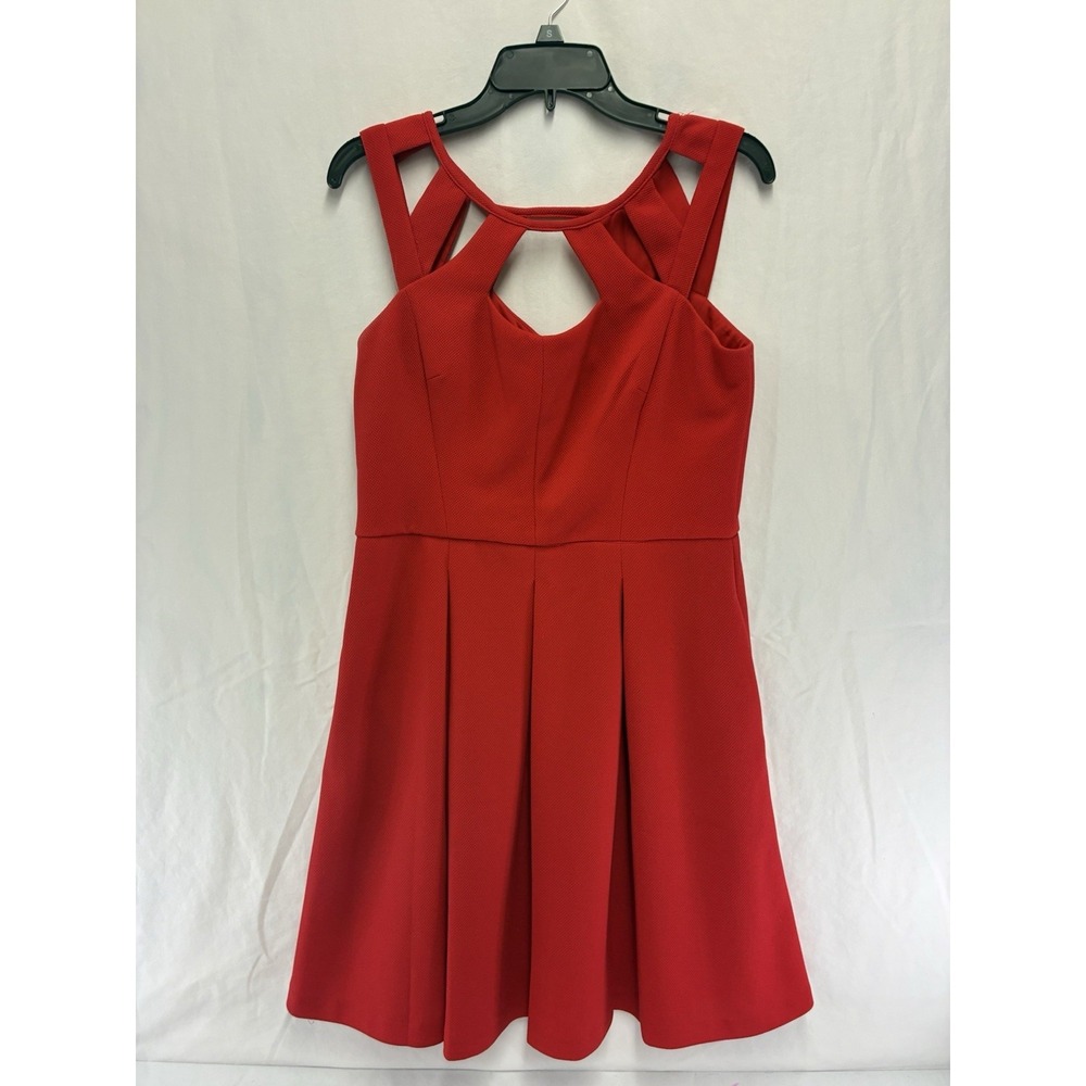 Betsey Johnson Red Fit Flare Dress Cutout Gold Zip Womens 10